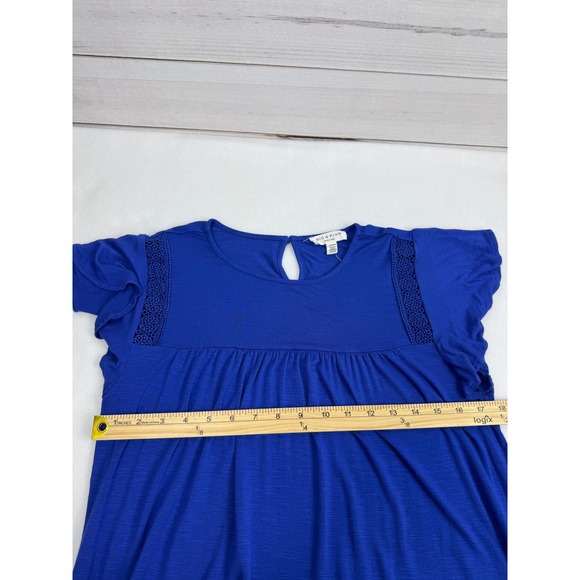 RIO & RIAN New York Royal Blue Lace Trim Flutter Sleeve Babydoll Top Women's M - Picture 6 of 8
